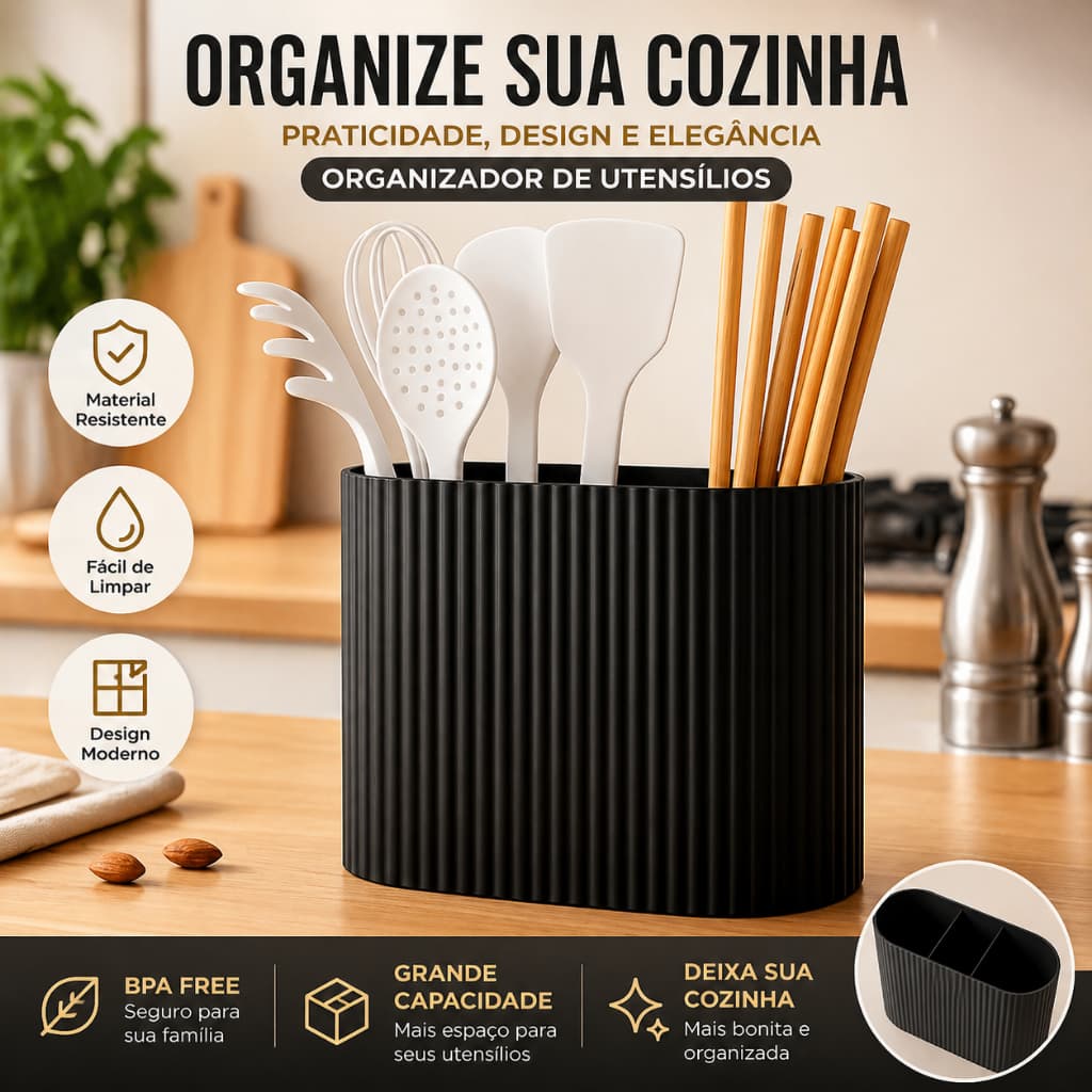 Organizador Porta Utensílios de Cozinha Escorredor Talheres Colheres 3D Preto Branco Vermelho Talheres  organizador