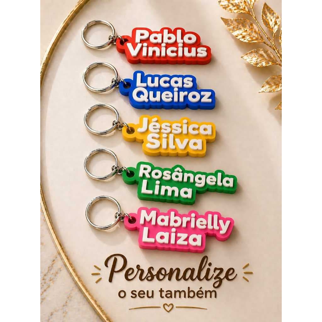 ✨ Chaveiro 3D personalizado com seu nome! Escolha a cor, estilo e leve exclusividade com você todos os dias 💖