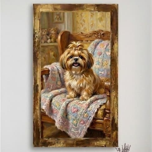 Quadro Decorativo Shih Tzu Estilo Vintage Retrô Minimalista