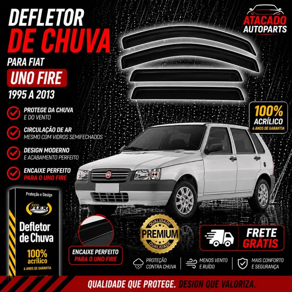 Defletor Calha de Chuva Uno Fire 1995 a 2013 4 Portas Ecoflex