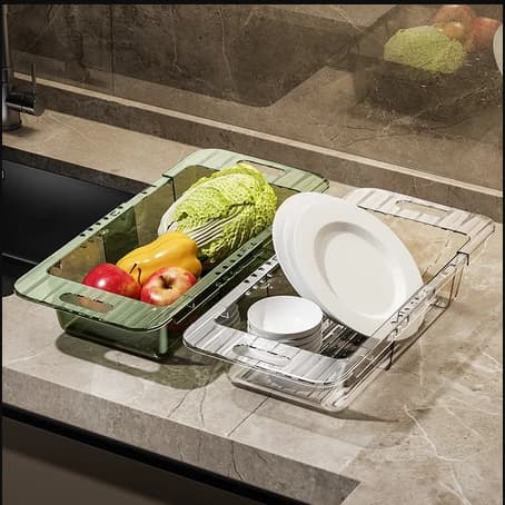 Escorredor de Pia Retrátil Ajustável 36-46.5cm Resistente 20kg Multiuso Cozinha Frutas Legumes Massas