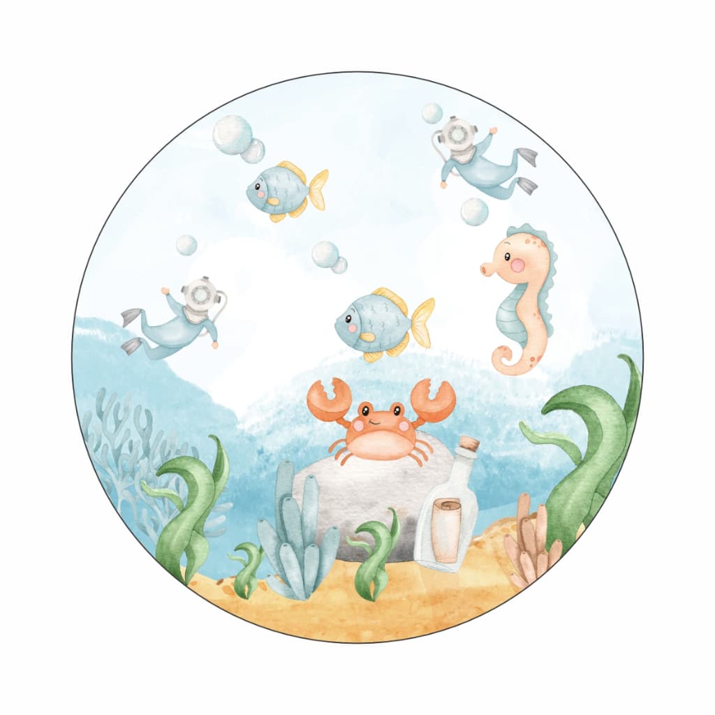 Painel Redondo Fundo do Mar Infantil Festa Tecido Aniversário Decoração Veste Fácil Sublimado