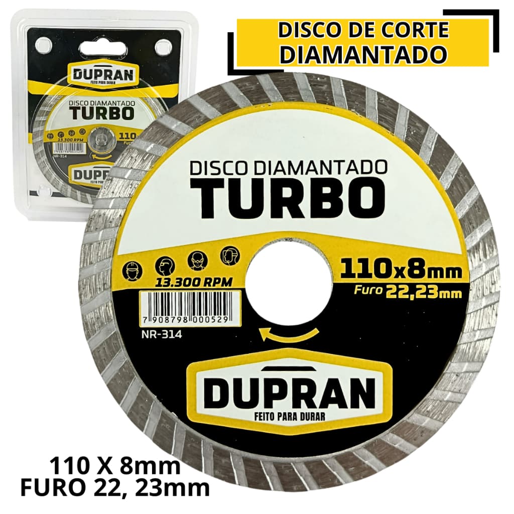 Disco de corte 110x8mm 13,300 RPM 80m/s Disco Diamantado TURBO 1Unidade p concreto, granito