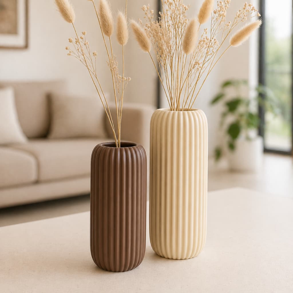 Kit 2 Vasos Decorativos Canelado Modernos Minimalista Elegante Sala Quarto Escritório Decoração Casa