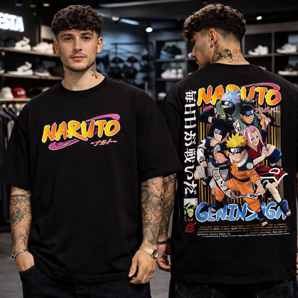 Camiseta Naruto Streetwear Oversized 100% Algodão Estampa Frente e Costas Novidade