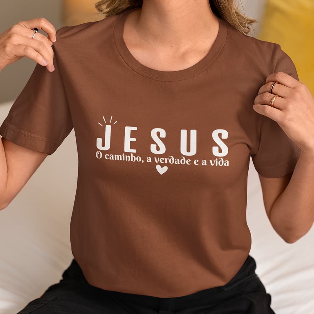 Camiseta Feminina T-shirt Jesus O Caminho Verdade Vida Estilo Minimalista