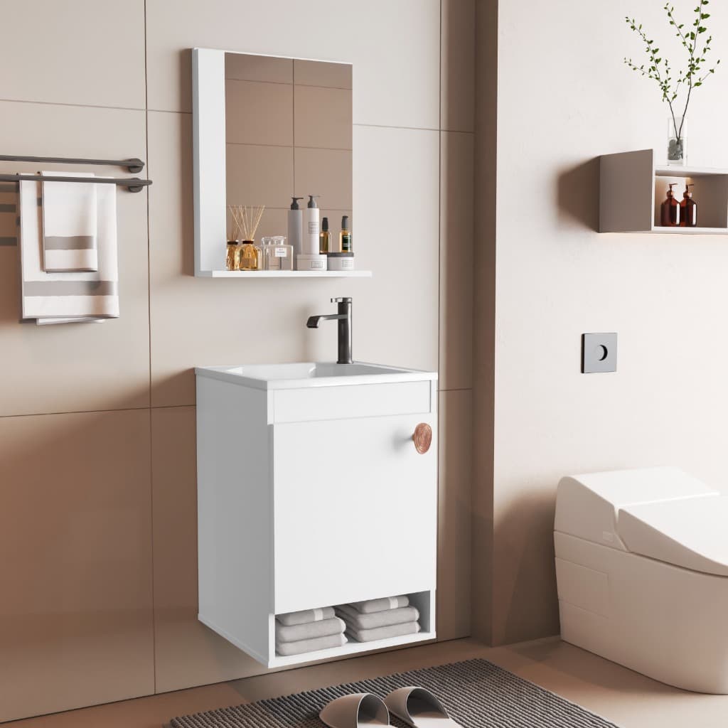 Conjunto Banheiro Completo Gabinete  com Pia e Espelheira - Ideal para Banheiros Pequenos e Lavabos