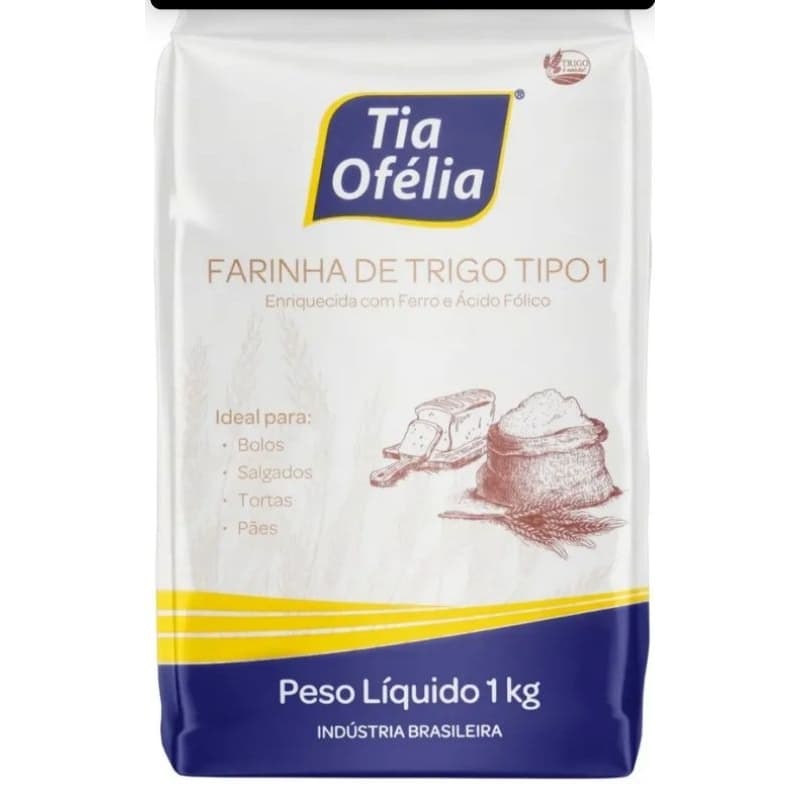 kit2 farinha de trigo sem fermento tia Ofélia 1kg ideal para pães e bolos