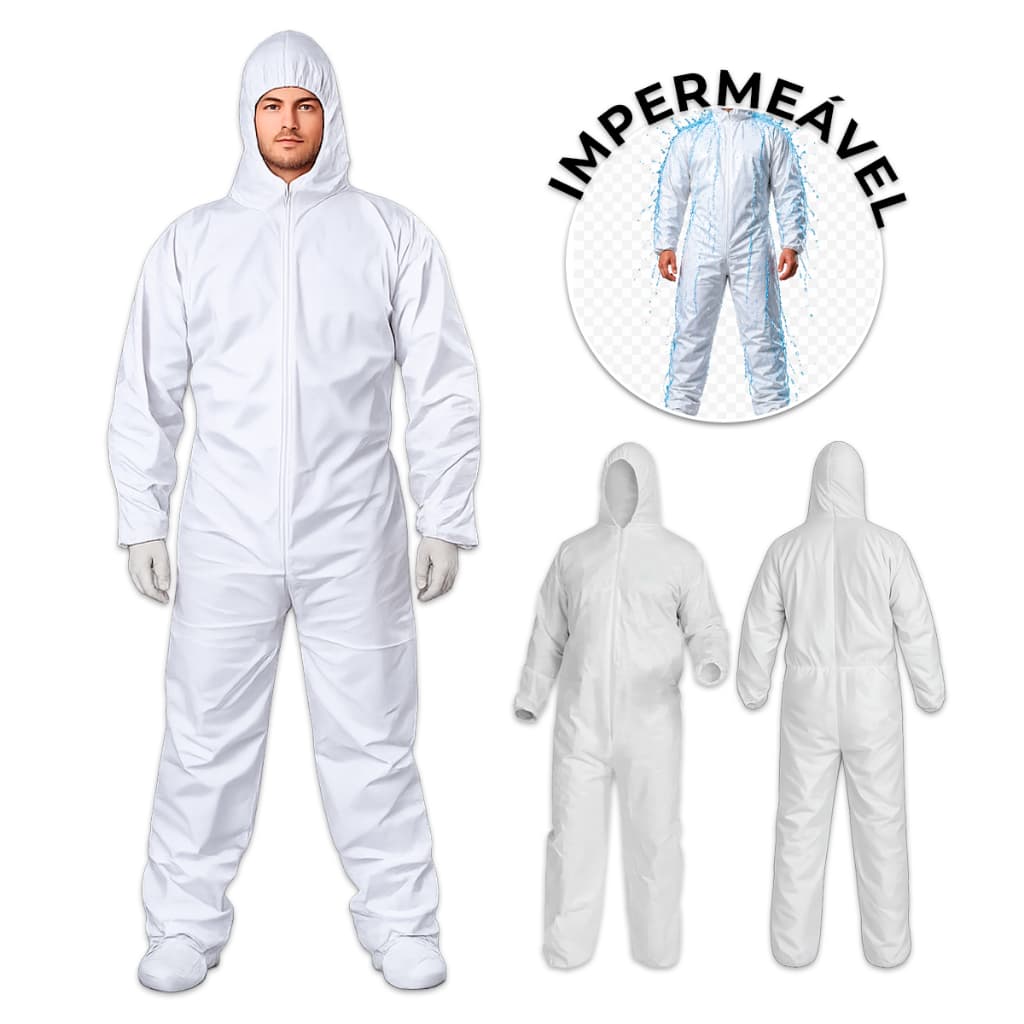 Macacão de Seguraça Branco Reforçado Impermeável de Proteção Química e Pintura Industrial