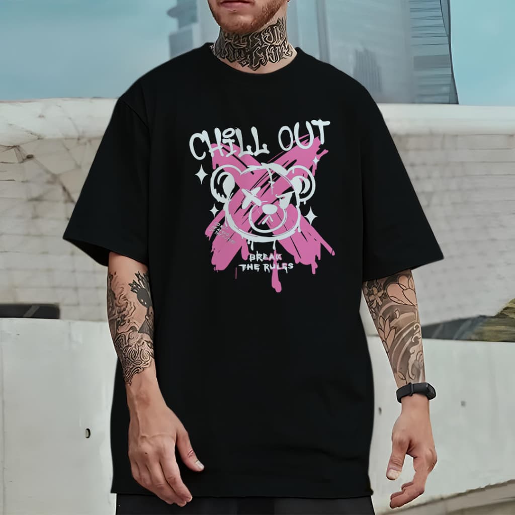 Camiseta Oversized Unissex Plus Size com Estampa Modelo: "Urso Chill Out" - Lançamento 2026
