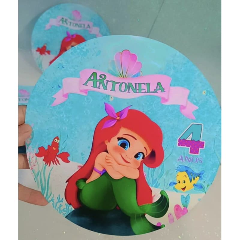 Kit 10/ 15/ 20/ 30/ 50 unidades de Sousplat Festa Personalizado Papel Fotográfico 230g Resistente Pequena Sereia – Luxo