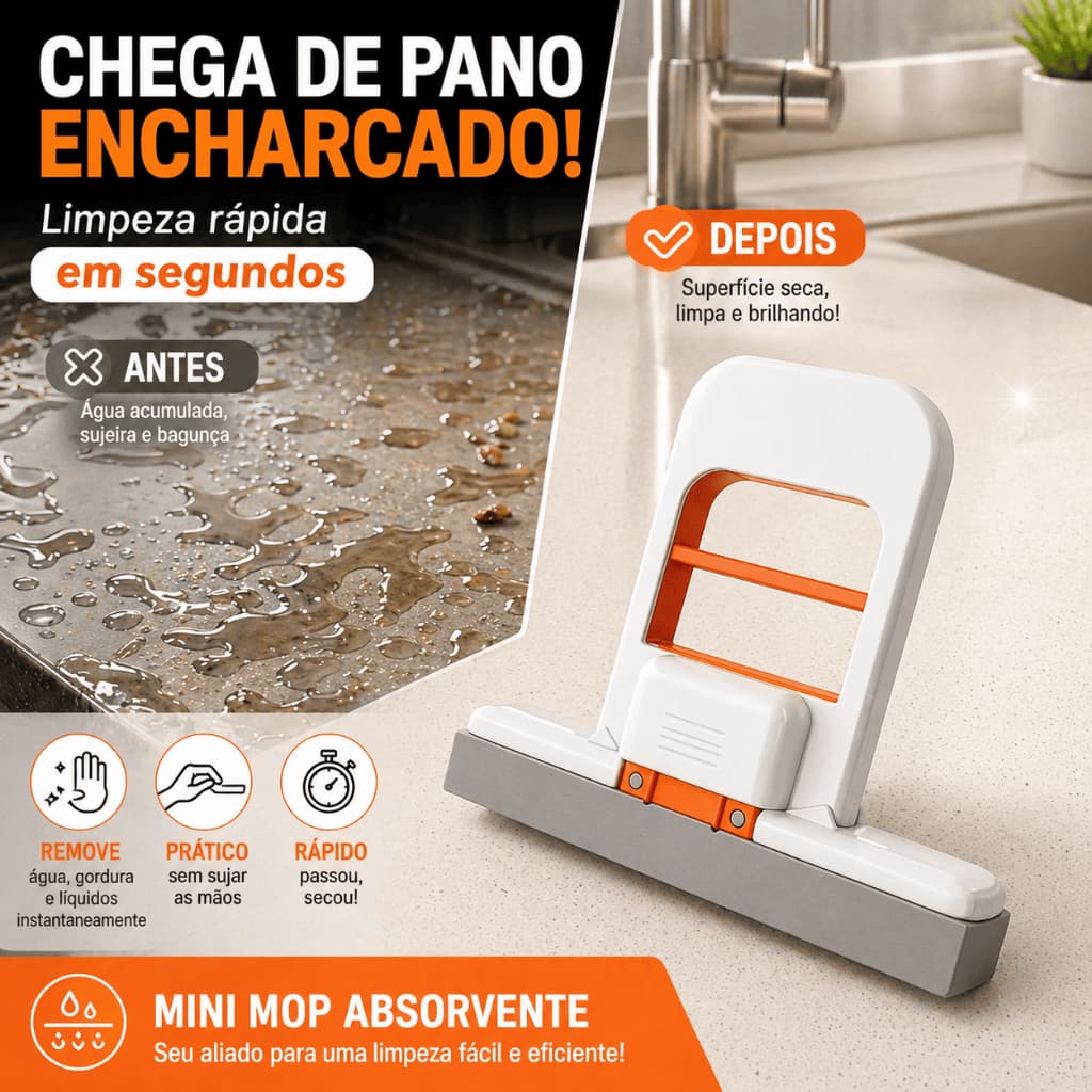 Mini Mop Absorvente Portátil Auto Torção Rodo Esponja para Pia Bancada Cozinha Limpeza Rápida