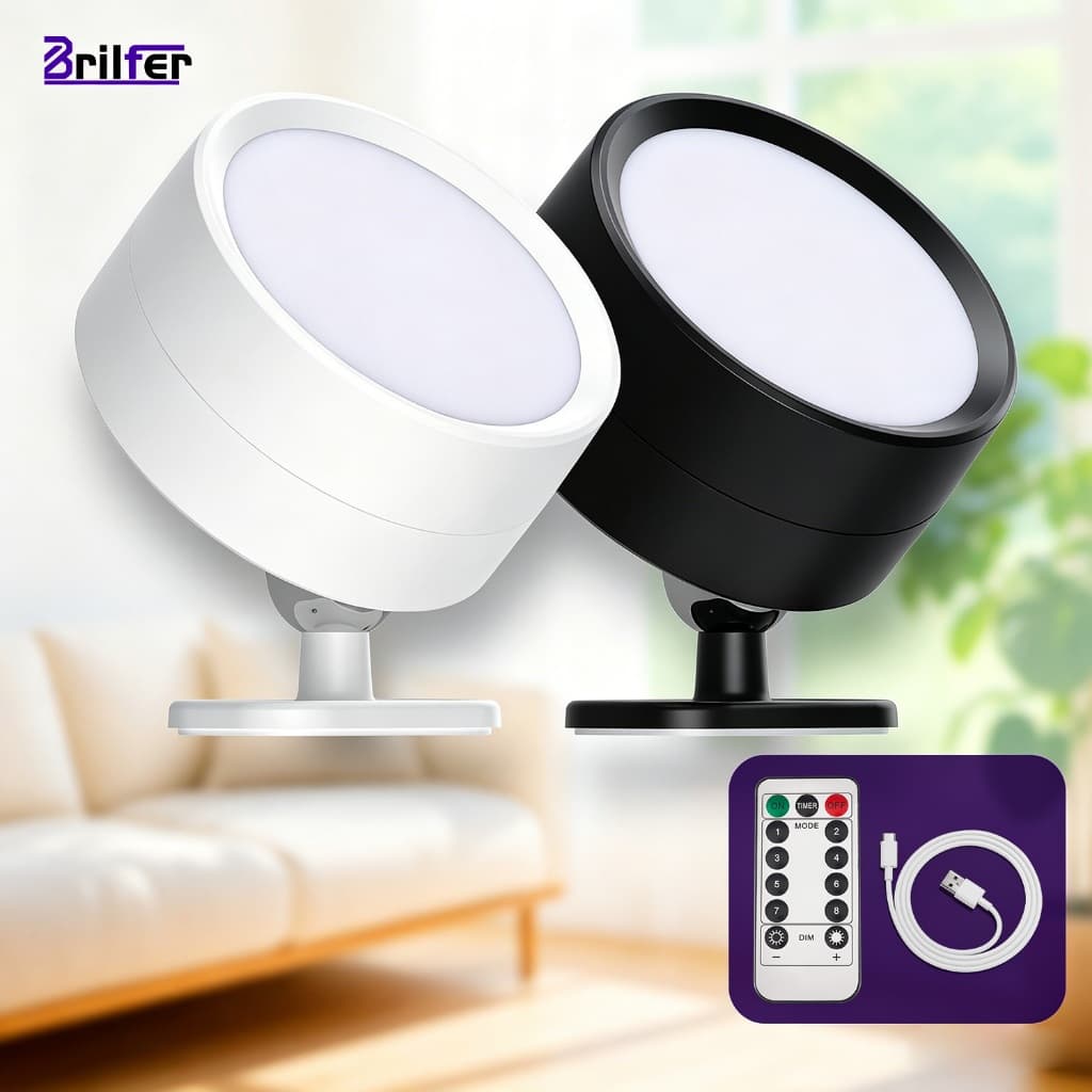 Luminária Magnética c/ Controle Remoto e LED 3 Cores - USB Recarregável para Parede