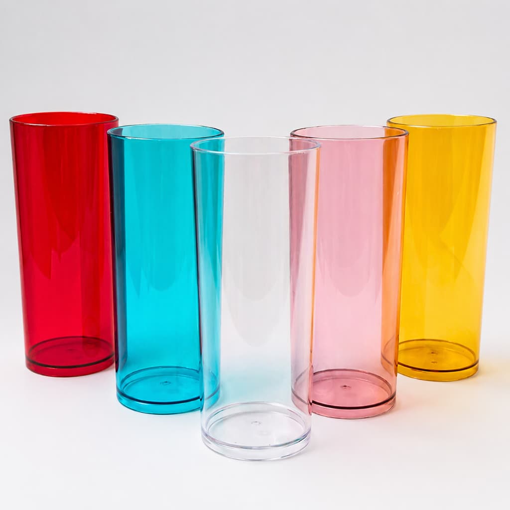 15 Copos Long Drink Acrílico Cristal Colorido 330ml Ano Novo Natal Festas Aniversários Comemorações Piquenique Kit