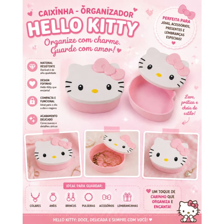 Kit com 5 ou 10 Caixinhas Hello Kitty Organizadora Porta Joias Acessórios Infantil | Impressão 3D