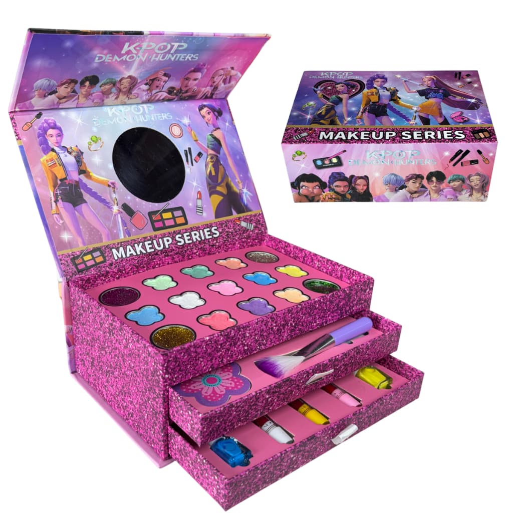 Kit Maquiagem Infantil Luxo Kpop Guerreiras Menina Maleta Completa Sombras Glitter Batom Gloss Presente
