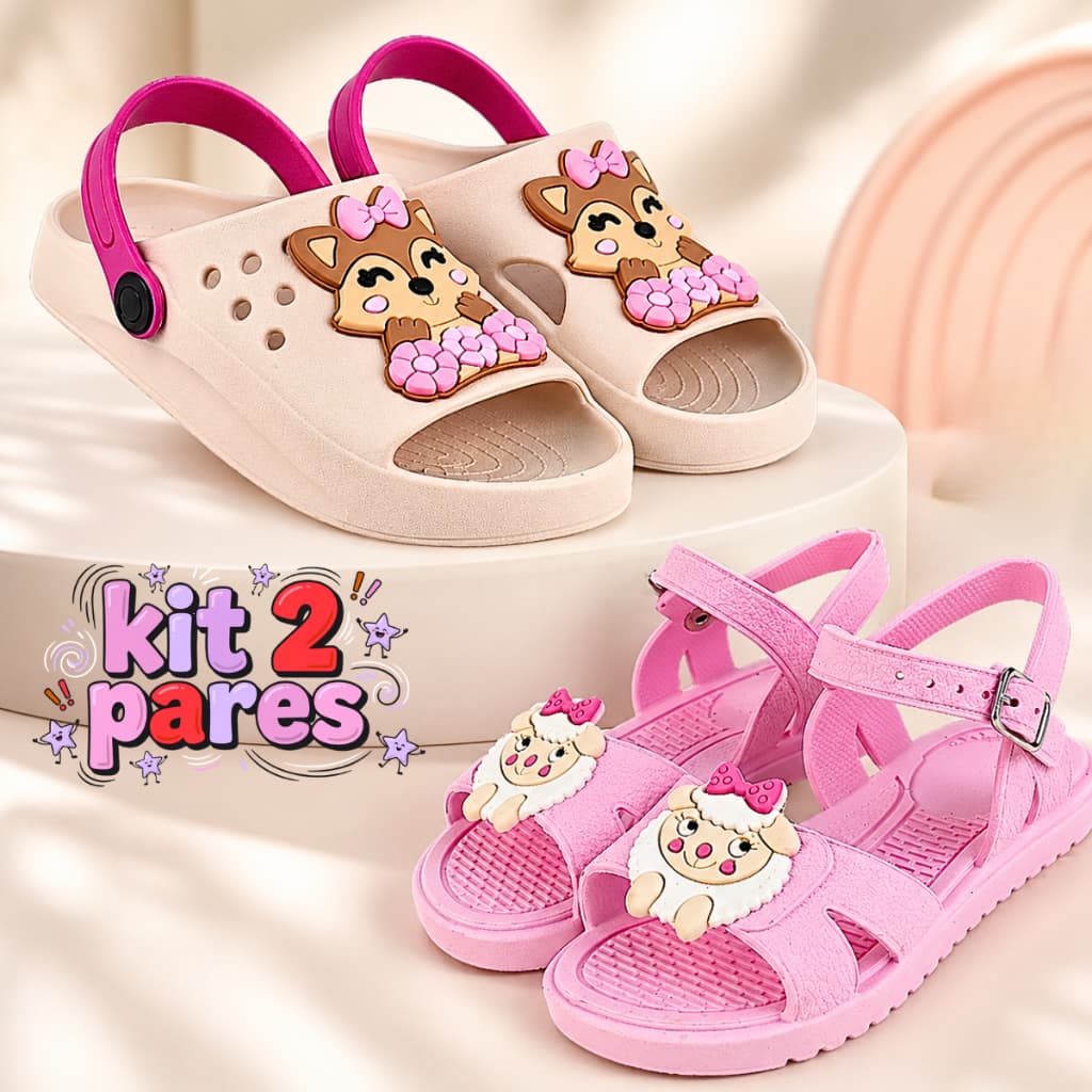 Kit Com 2 Pares Sandália Feminina Infantil Confortável