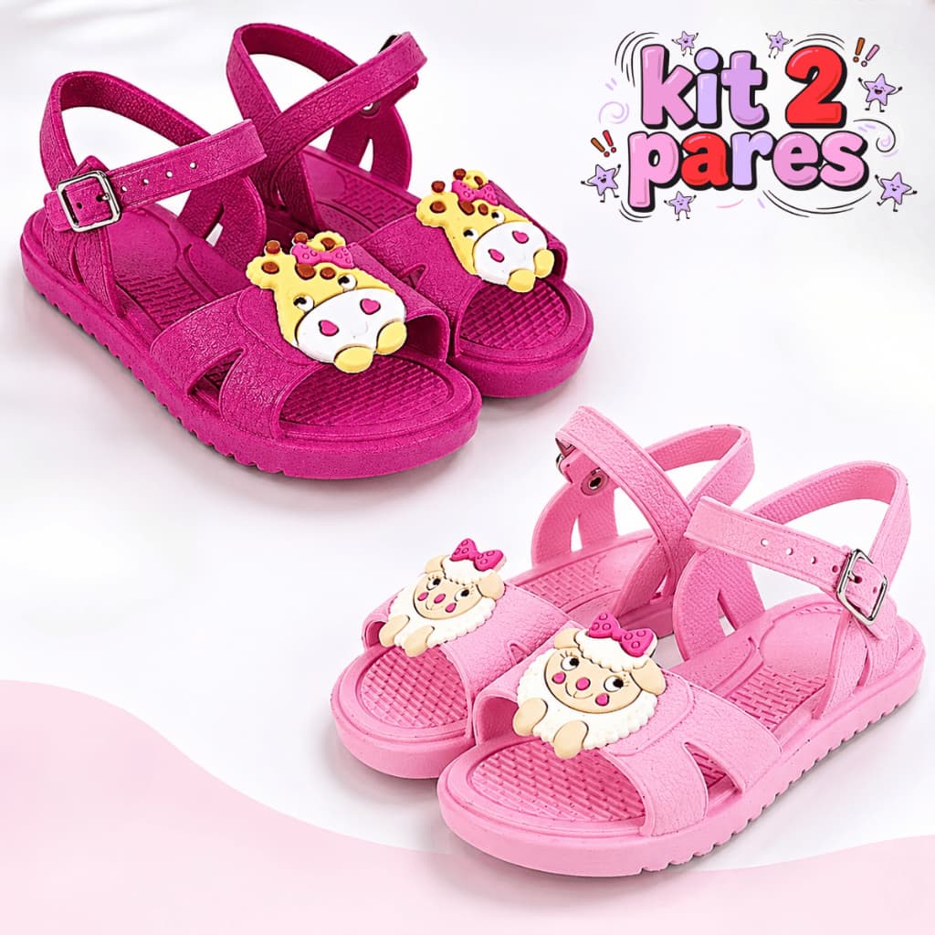 Kit 2 Pares Sandália Infantil Papete Menina Confortável