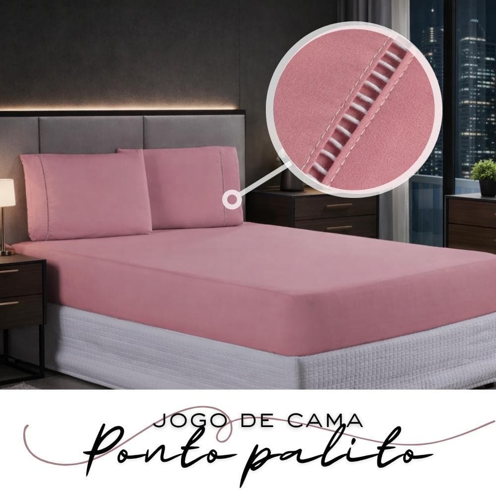 Kit Jogo de Lençol Casal Queen 600 Fios Ponto Palito Lençol 03 Peças Premium