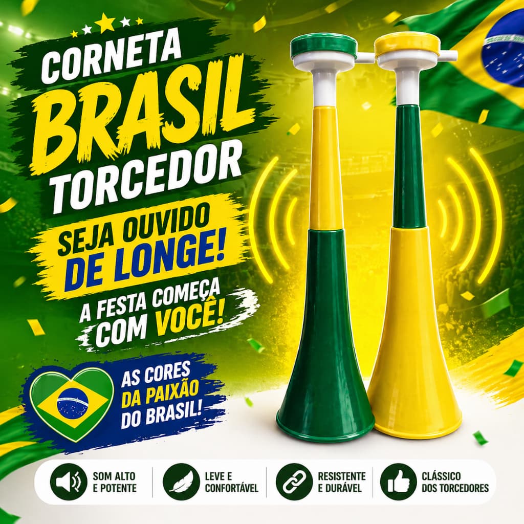 Corneta Copa do Mundo Brasil Barulhenta Verde Amarela Vuvuzela Torcida Futebol Estádio
