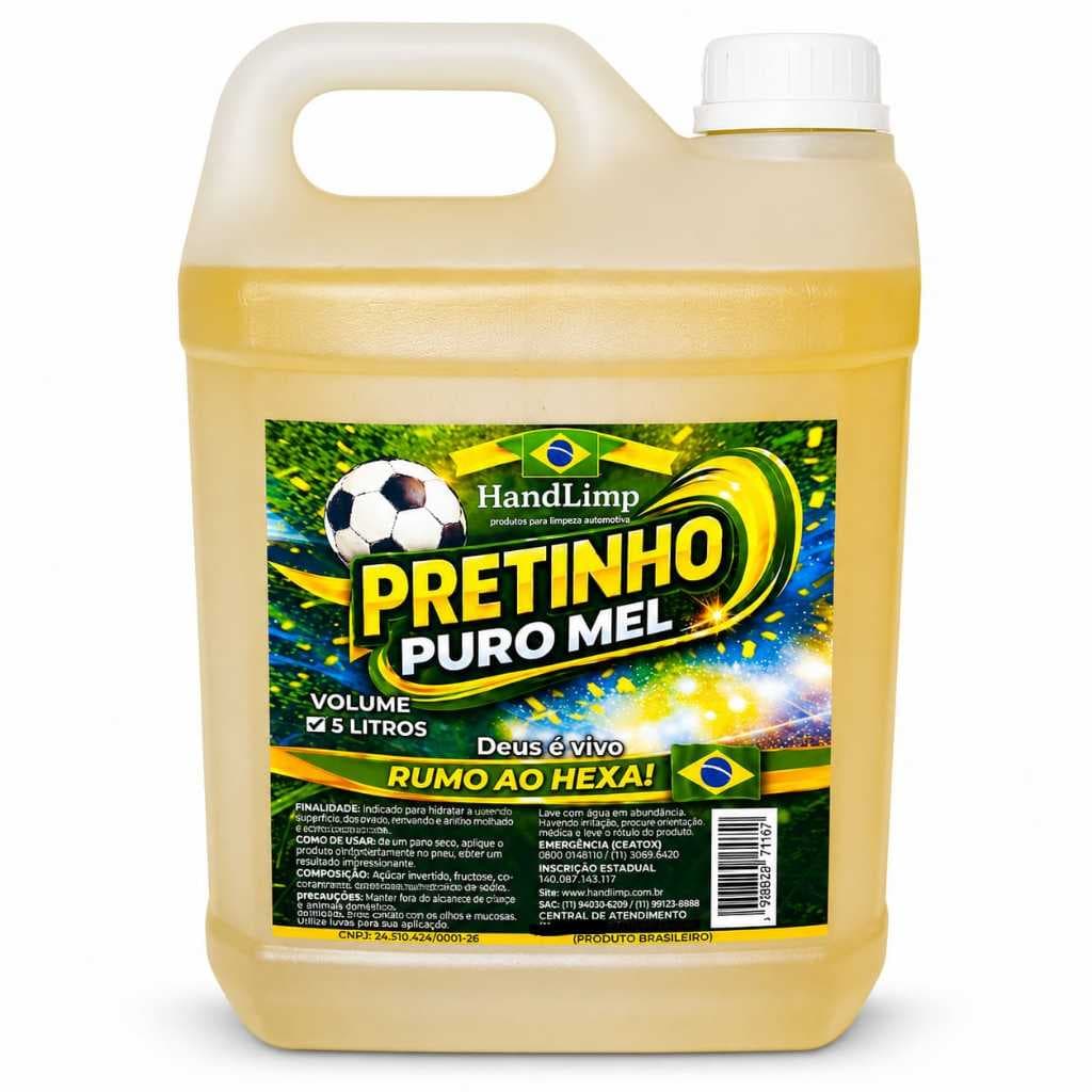 PRETINHO AUTOMOTIVO PURO MEL 5 LITROS ALTO BRILHO RENDE MAIS PARA PNEUS