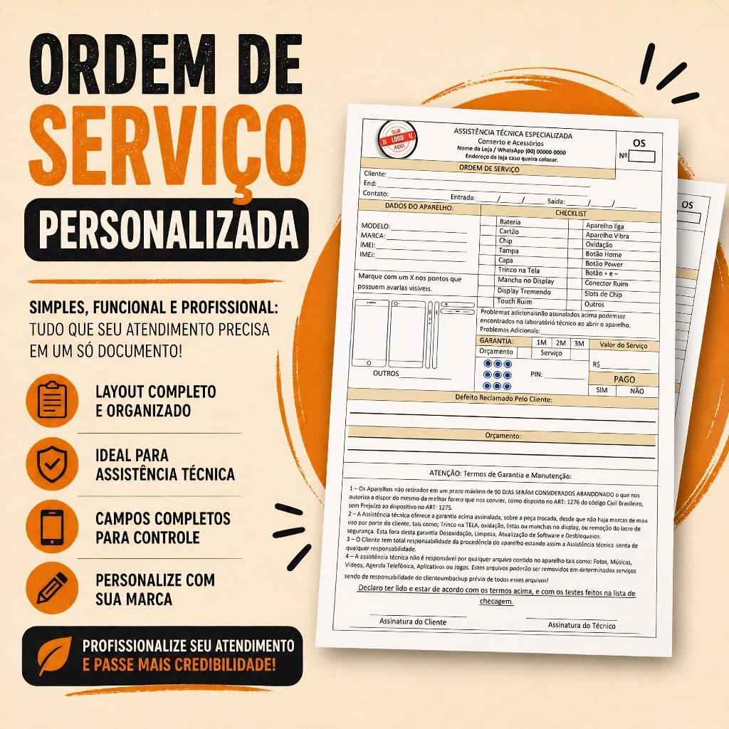 Termo de Garantia Personalizado / Para Loja de Celular - 2 Blocos com 100 Folhas Cada