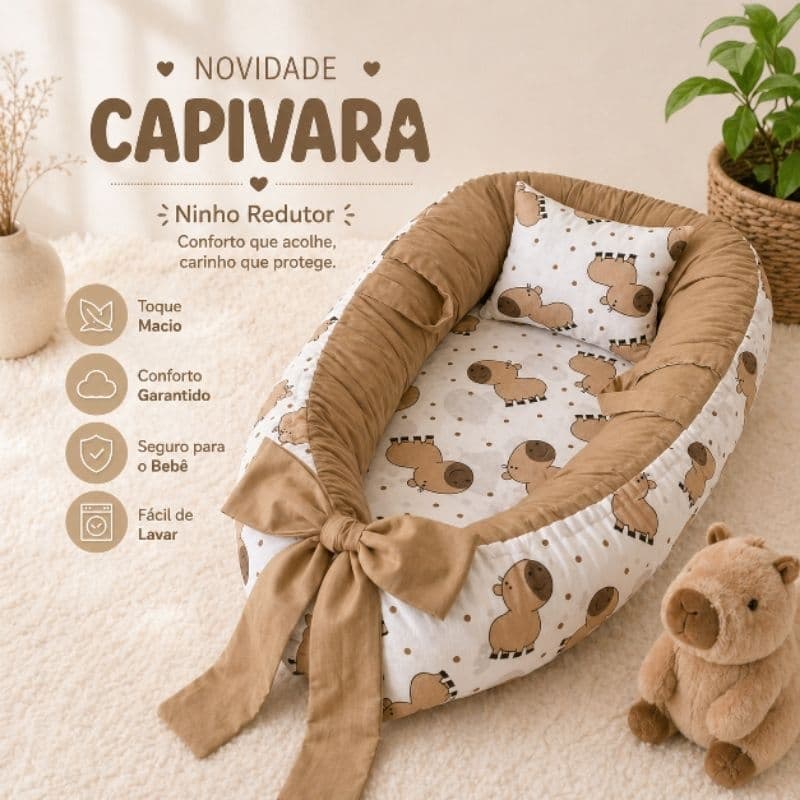 Ninho redutor de berço para bebê com zíper Capivara | menino menina | macio confortável