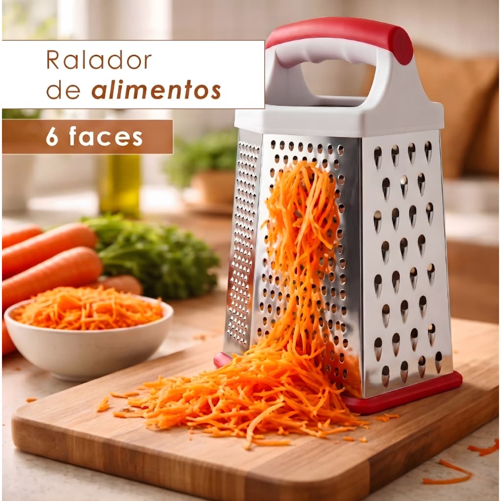 Ralador 6 Faces Laminas Aço Inox Fatia Corta Descasca Com Alça