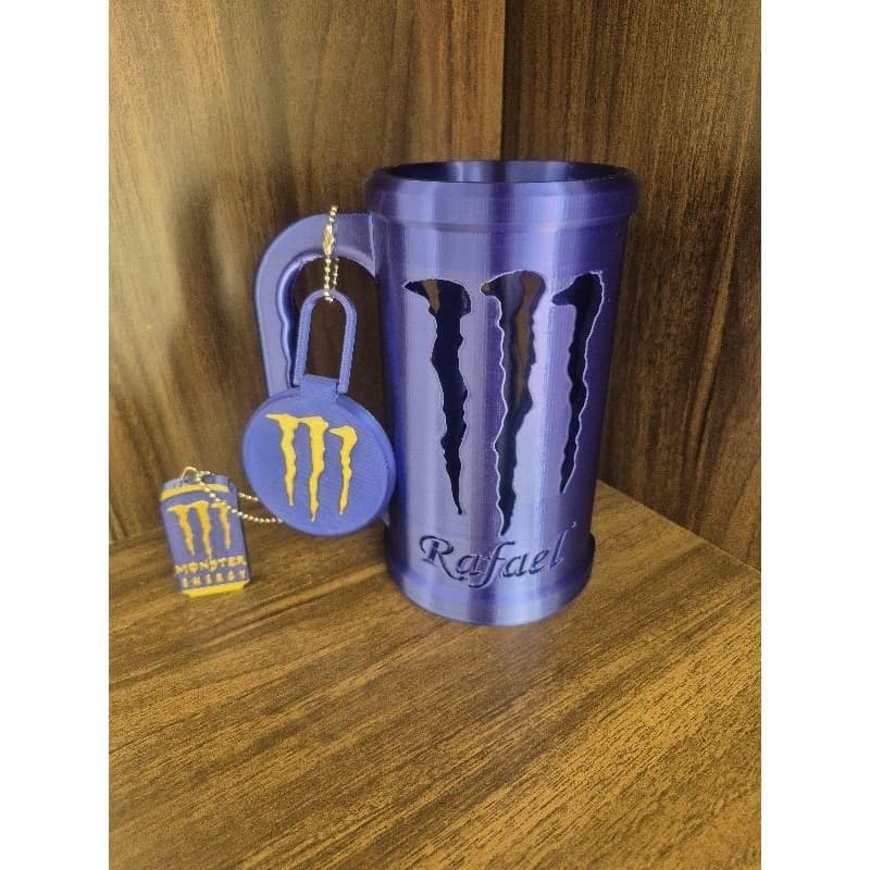 Kit Caneca porta lata Monster 3 in 1 | Com ou Sem Nome | Personalizado | Porta Lata energético monster