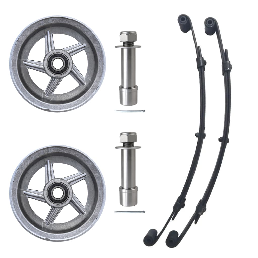 Par Feixe De Molas 2 Lâminas 60cm Carretinha Leve 300kg Com Rodas Aro 8 Kit Completo