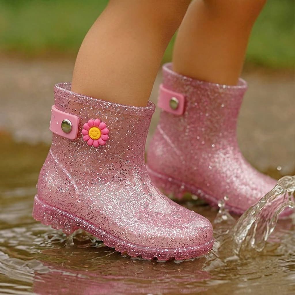 Galocha Infantil Menina Menino Com Personagem Glitter Para Chuva Confortável Tamanhos 21 ao 27