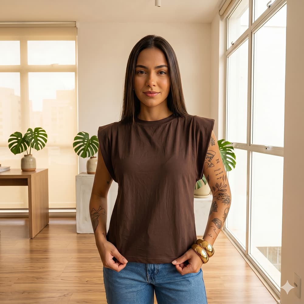 Blusa Muscle Tee Feminina Gola Redonda Roupas Femininas T-shirt Básica Elegante
