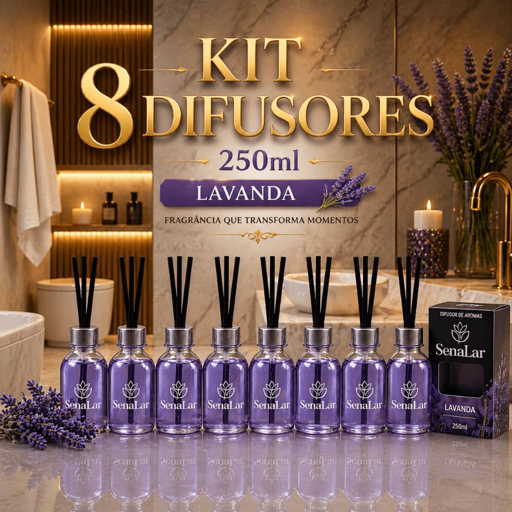 Kit 8 Difusores de Aromas c/ Varetas Difusoras Ambientes Perfume Banheiro Casa Cheiro Bom Fragâncias