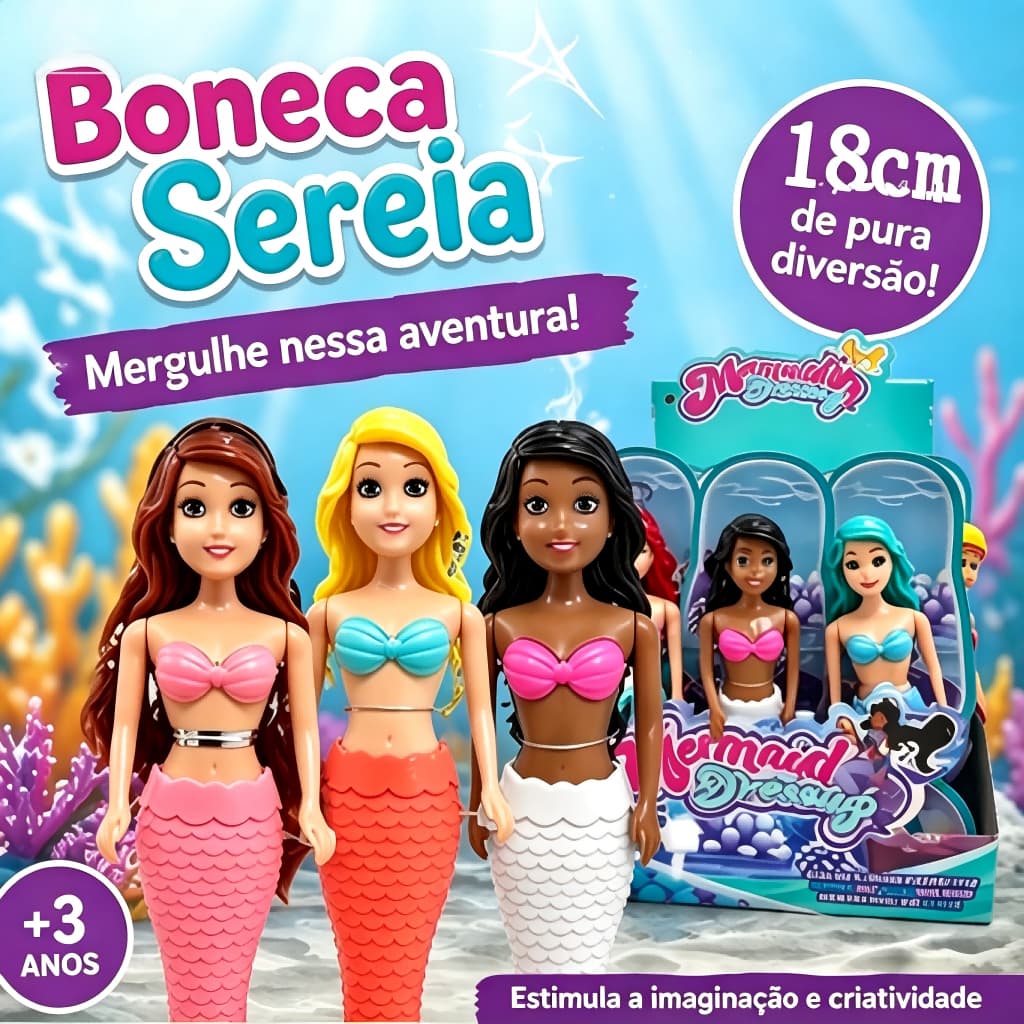Boneca Sereia Nadadora Infantil Nada de Verdade Água Piscina Banho Corda Brinquedo Presente Menina