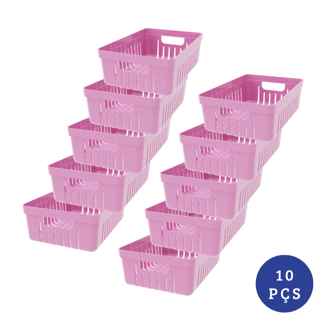 Kit 10 Cesta Organizadora Reforçada com Alça Plástico Resistente Organizador Multiuso