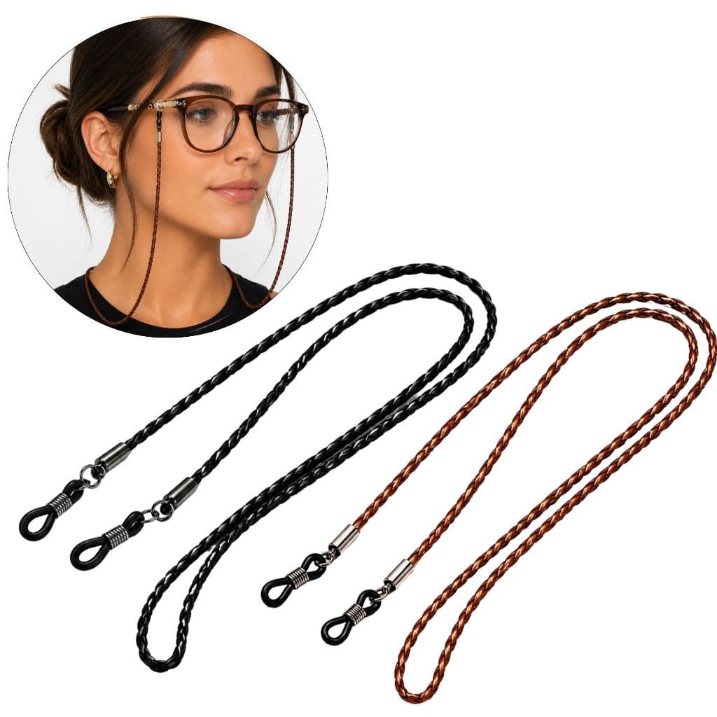 Kit 2 Cordão Para Óculos Couro Preto Marrom Trançado Alta Qualidade
