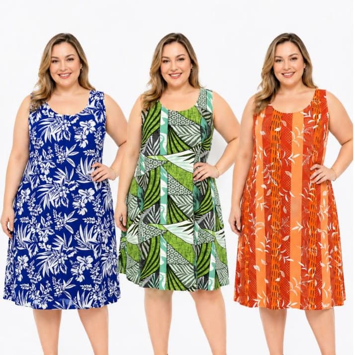 Vestido Midi Camiseta Sem Manga  Malha Fria Liganete Plus Size