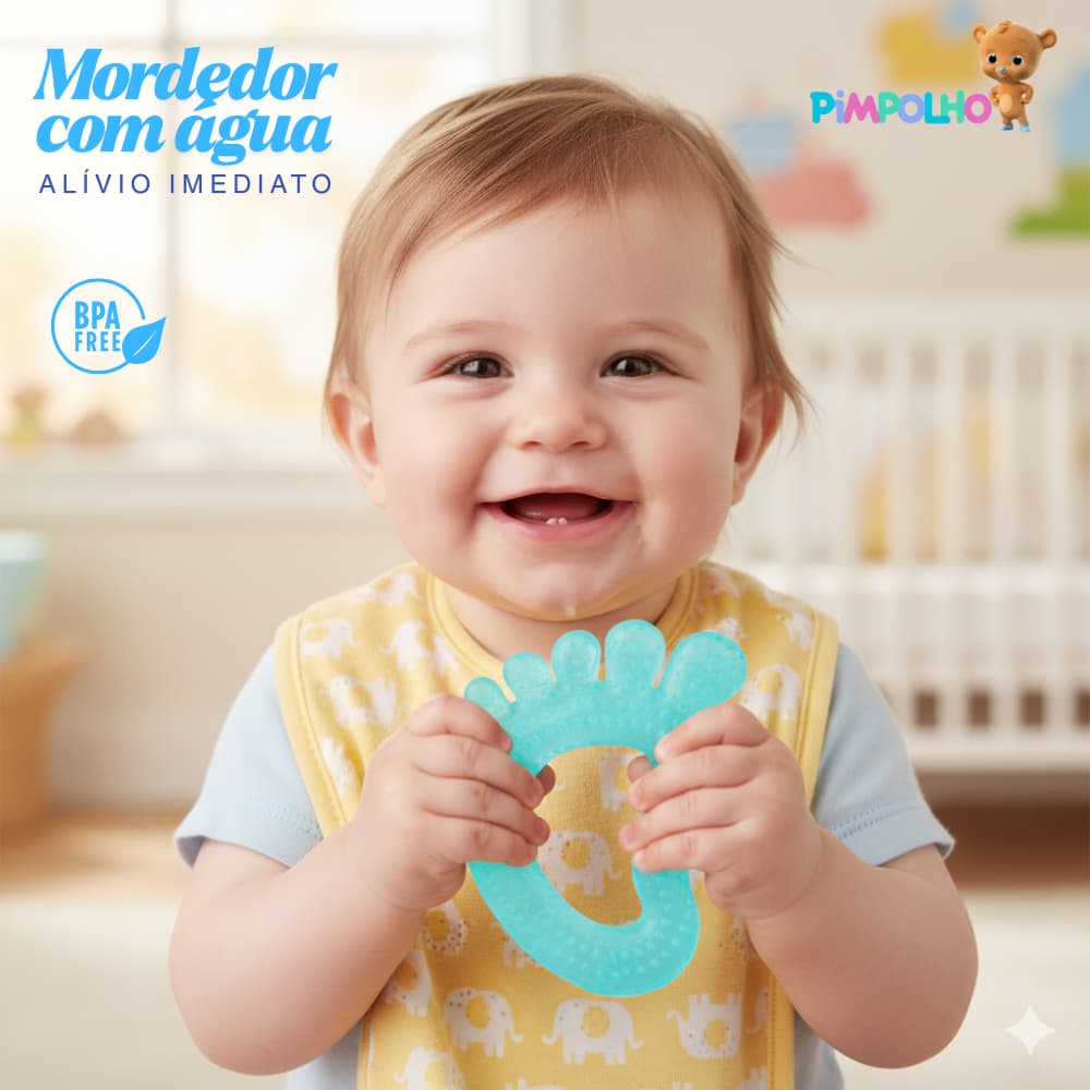 Mordedor Para Bebê Pimpolho Gelado Com Água Silicone Macio Massageador Gengiva Brinquedo Mãozinha Pezinho