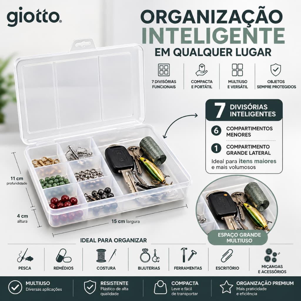 Caixa com Divisorias Nº1 Organizadores acessorios pesca utensilios remedios organizar linha agulhas