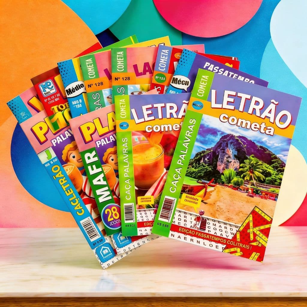 Kit com 35 Caça Palavras Letrão – Revistas Passatempos com Letras Grandes