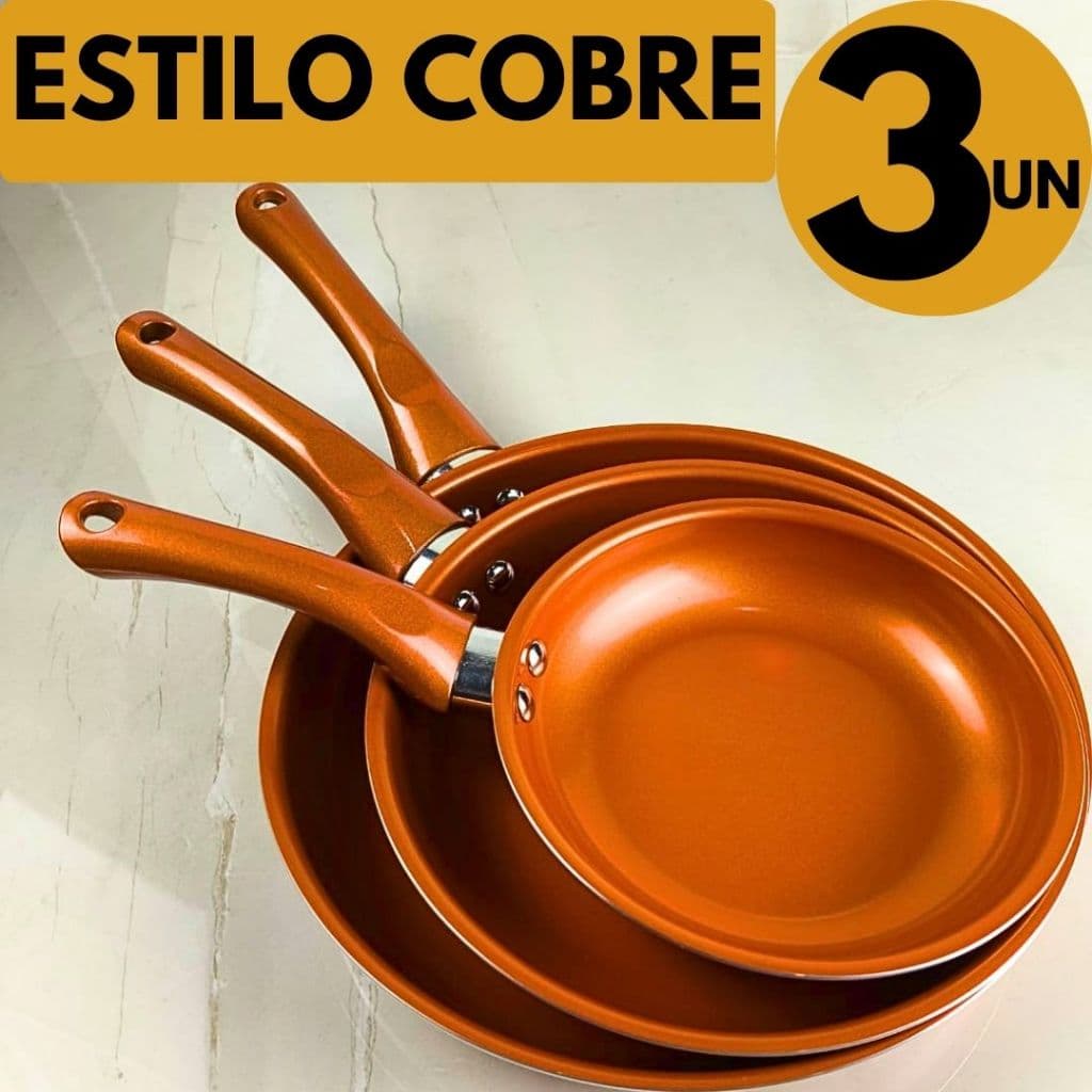 Frigideira Antiaderente Cerâmica Cobre 25 21 17Cm Alimentos Soltam Fácil Usa Menos Óleo Casa Cozinha