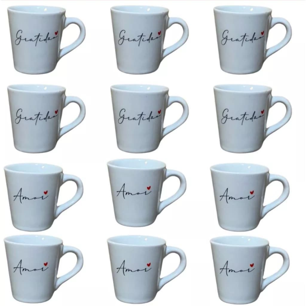 Jogo Caneca Porcelana Gratidao Amor Xícara Personalizada Chá Café