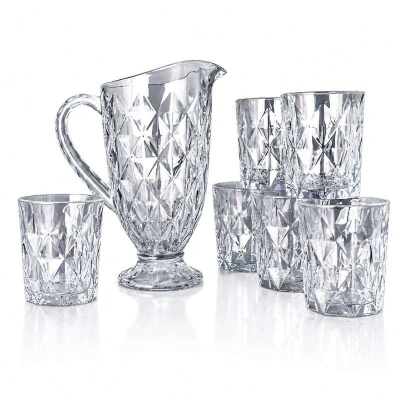 Kit Jarra de Vidro 1,17L + 6 Copos 330ml – Jogo Elegante para Água, Suco e Bebidas