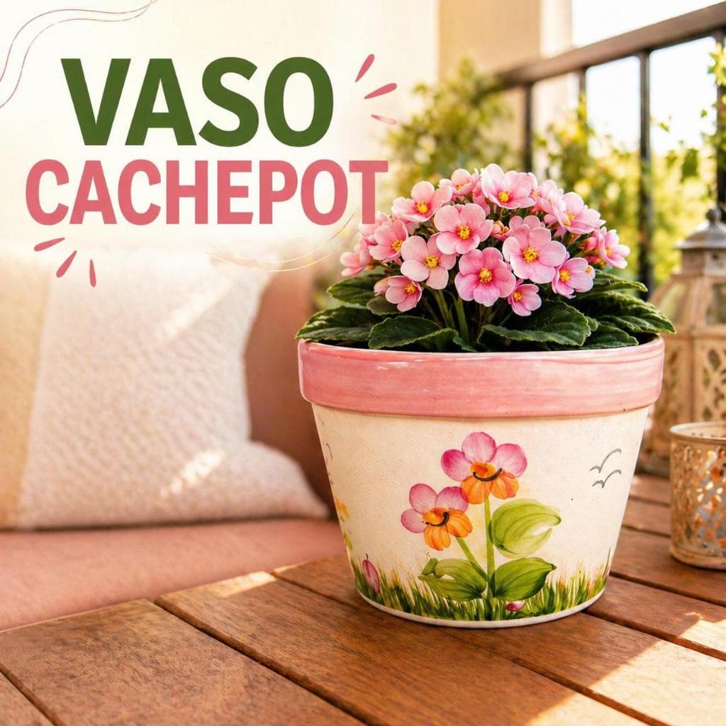 Vaso Cachepot em Ceramica Esmaltado Pintado a Mão Vintage Floricultura Vaso Pintado