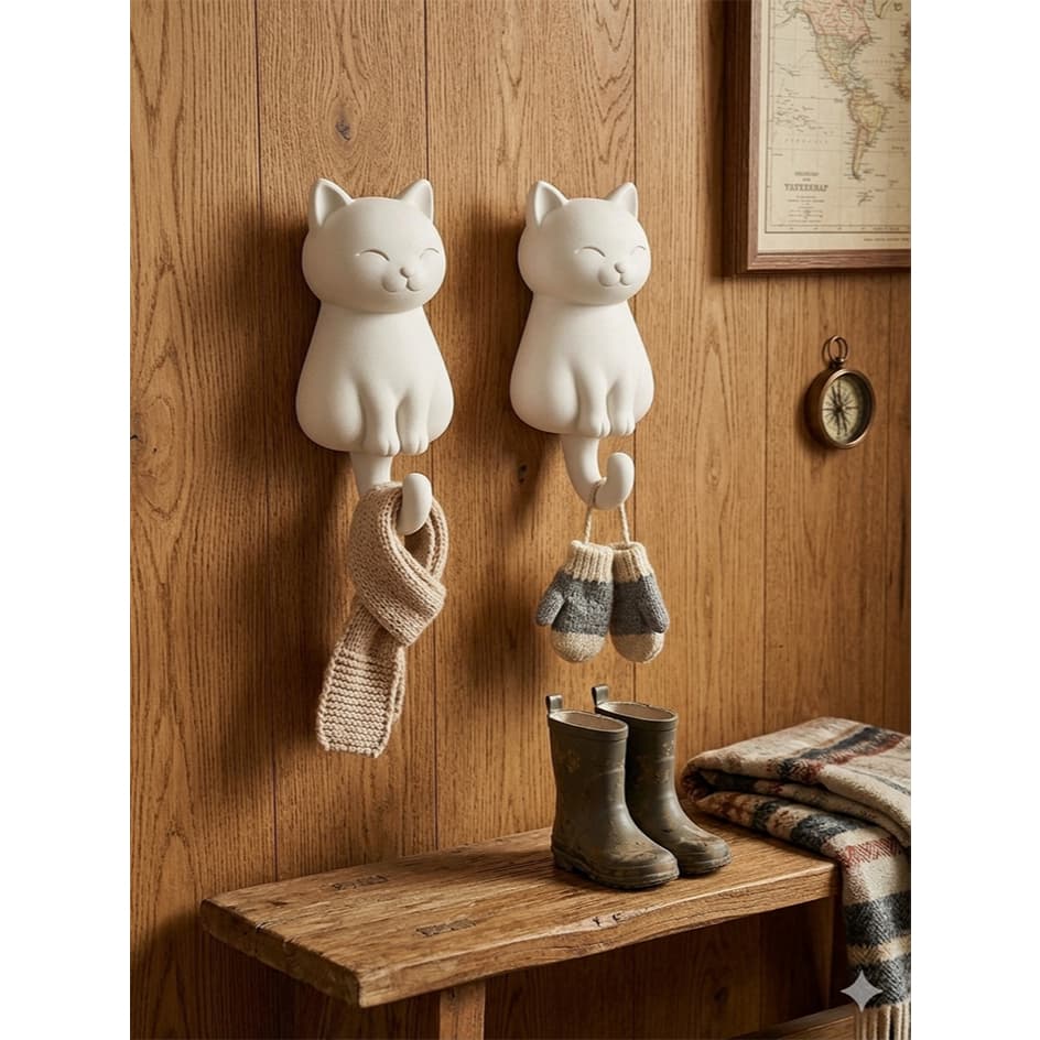 Kit Gancho De Parede Adesivo Gatinho Fofo Porta Chaves E Toalha Suporte Multiuso Decoração Criativa