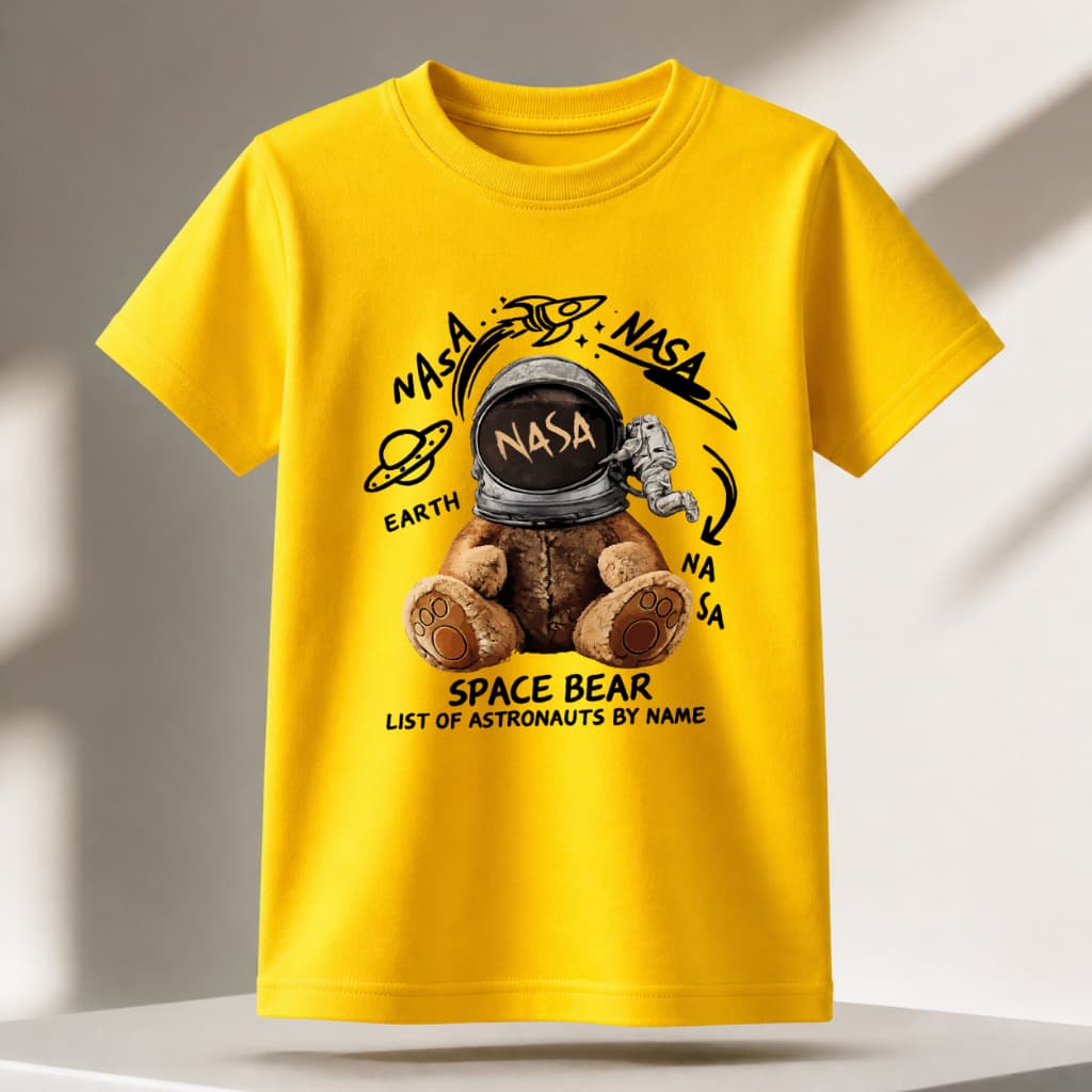 Camisa Infantil Estampada Urso Astronauta T Shirt 100% Algodão Confortável Camiseta Casual