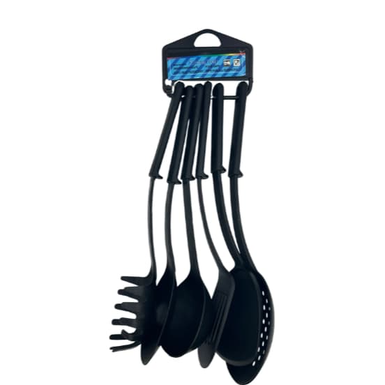Conjunto 6 Peças de Cozinha Nylon - Escumadeira, Colher, Pegador de Massa, Espátula, Concha e Colher