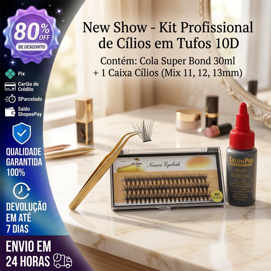 New Show Conjunto de Cola 30ml Salon Pro + 1 caixa 10D Cluster Cílios Postiços  Estilo MXI extensão de cílios natura