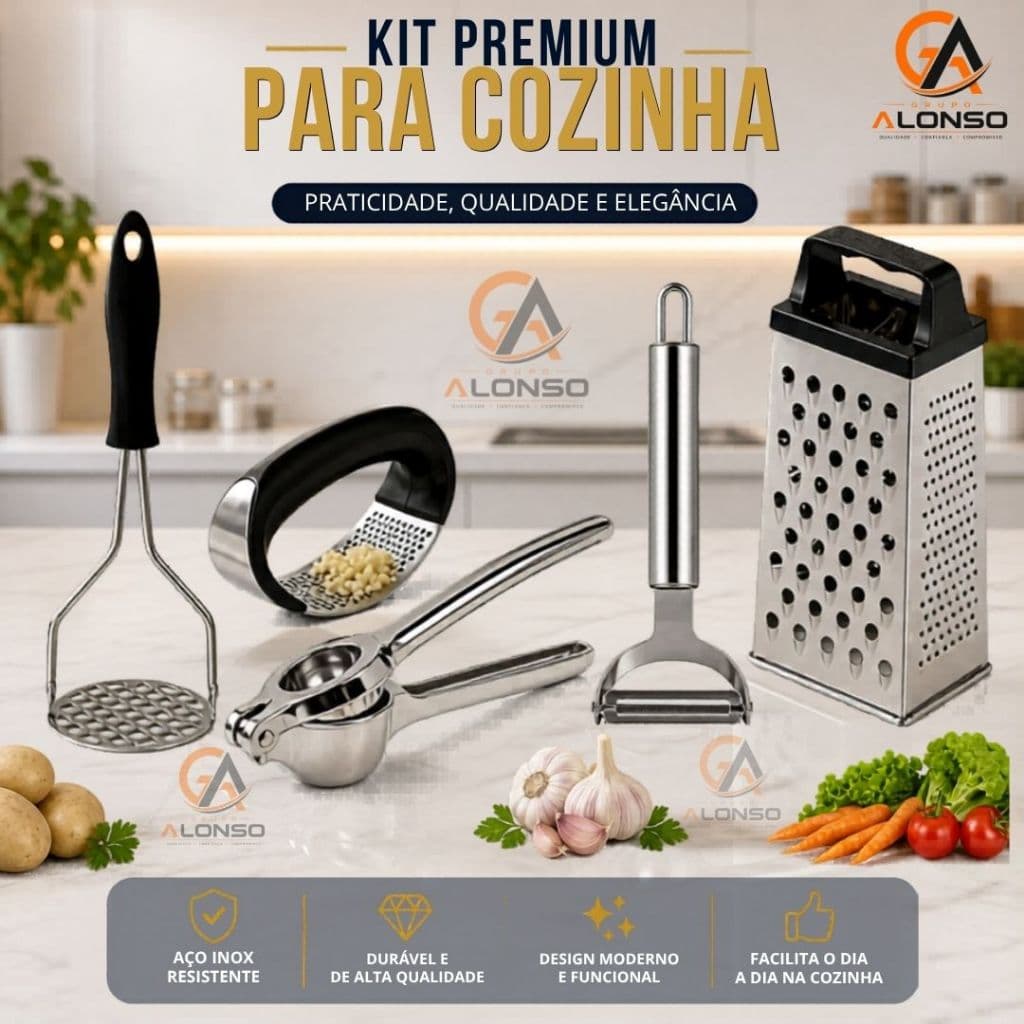 Kit Utensílios Amassador Batatas Amassador Alho Espremedor de Limão Descascador Legumes Ralador
