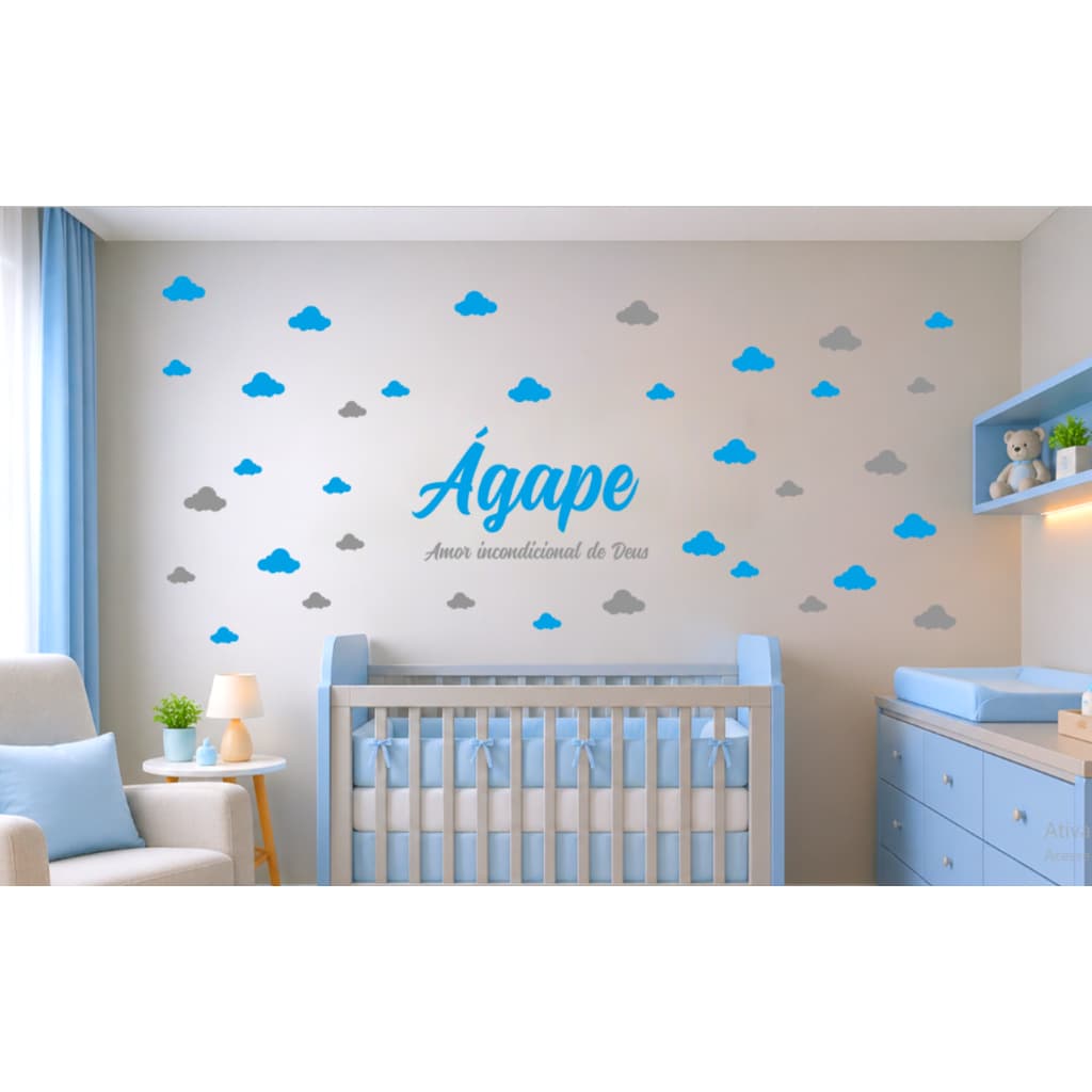 Adesivo de parede infantil nuvens e estrelas Nome Personalizado